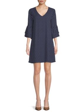 3/$25*INC International Concepts Polka Dot Chiffon Ruffle Sleeve Knee PL